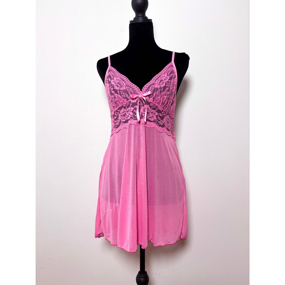 Avidlove Pink Lace Bust Babydoll Slip Dress Satin Bow